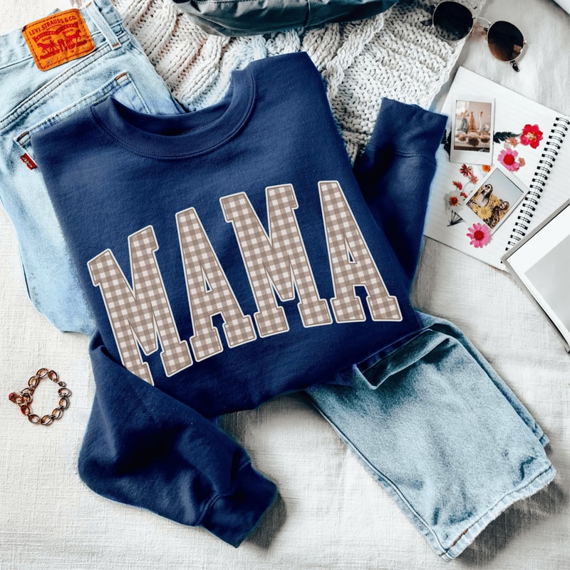 Gingham Mama Sweatshirt Vintage Mama Shirt Trendy Mom Crewneck Mothers Day Gift 3