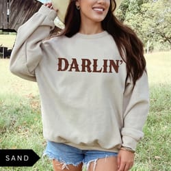 darlin sweatshirt western cowgirl pullover cute country graphic crewneck cozy womens top