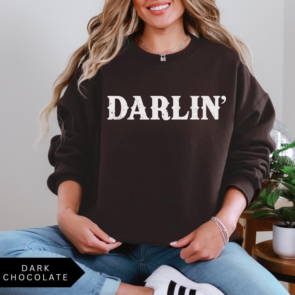 Darlin Sweatshirt Western Cowgirl Pullover Cute Country Graphic Crewneck Cozy Womens Top 5
