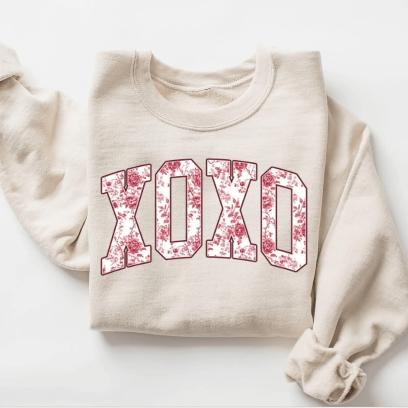 XOXO Valentines Sweatshirt Retro Bow Coquette Toile Crewneck 1