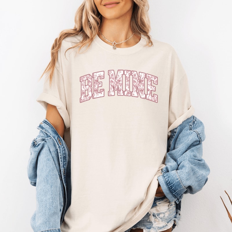 Retro Be Mine Valentine Shirt With Pink Bow Toile Print Cute Romantic Gift Tee 1