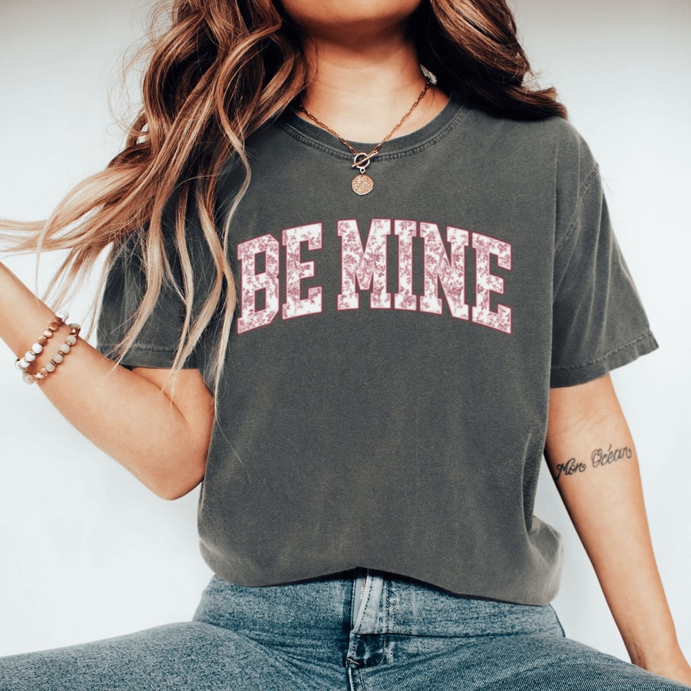 Retro Be Mine Valentine Shirt With Pink Bow Toile Print Cute Romantic Gift Tee 2