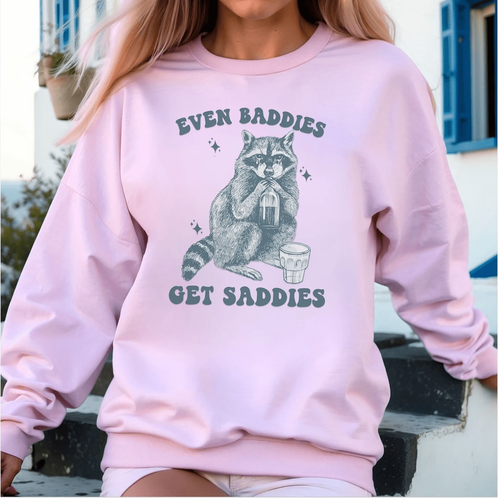 Even Baddies Get Saddies Raccoon Shirt Retro Y2K Funny Meme Graphic Tee 3