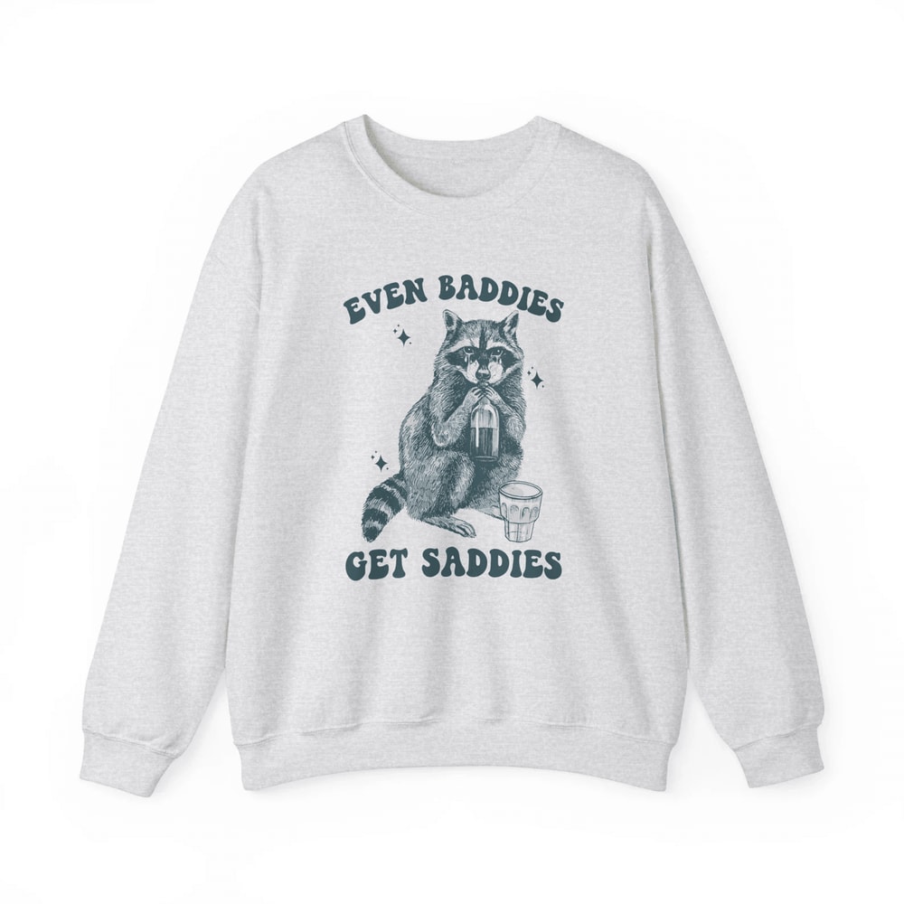 Even Baddies Get Saddies Raccoon Shirt Retro Y2K Funny Meme Graphic Tee 4