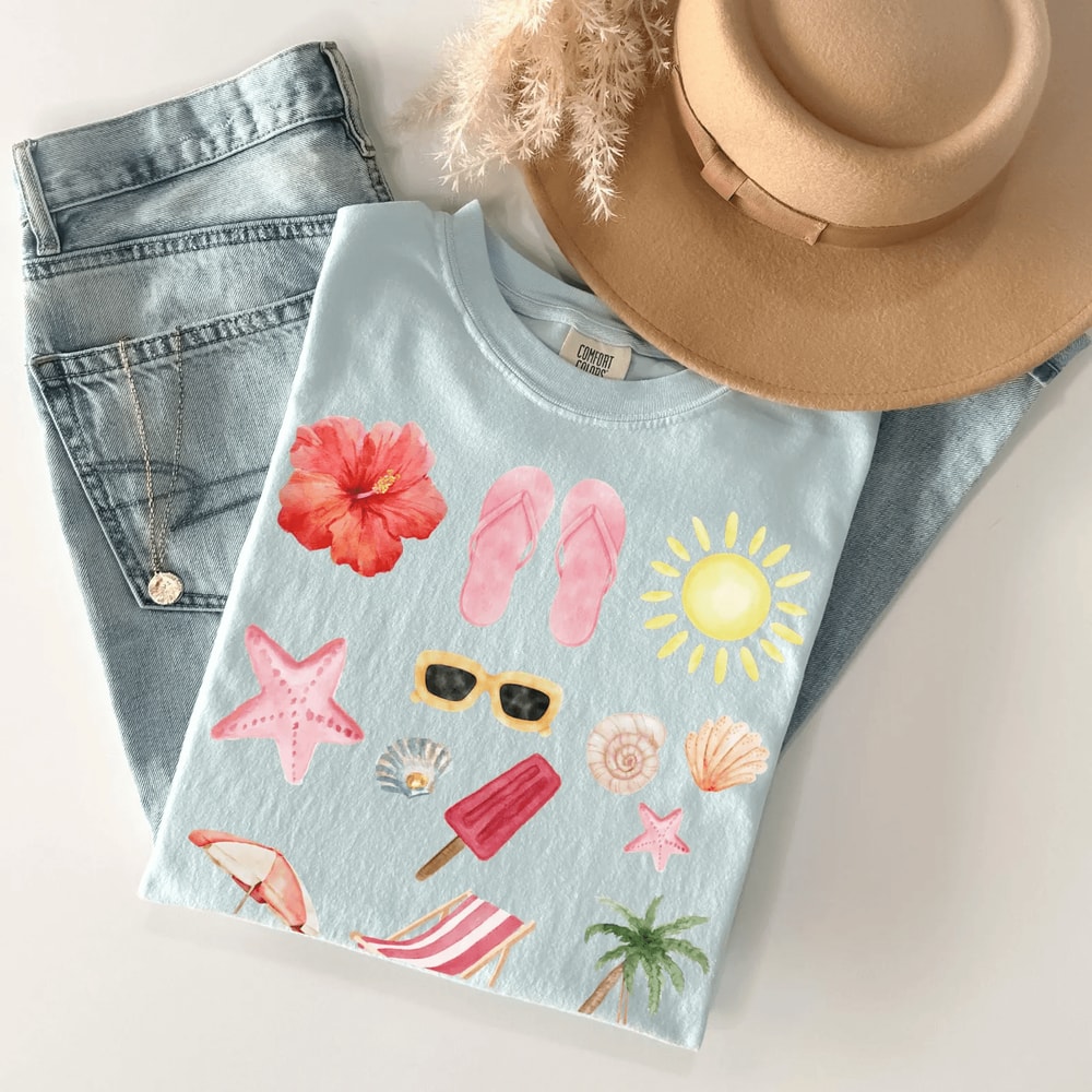 Comfort Colors Summer Shirt Tropical Vacation Beach Graphic Tee Ocean Summer Time Shirt 1