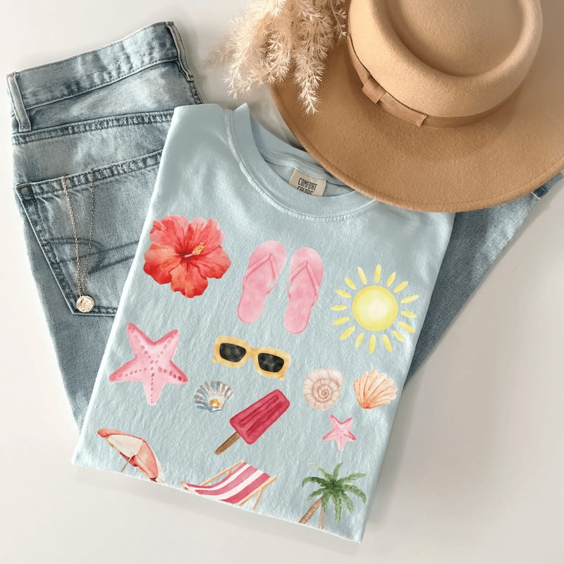 Comfort Colors Summer Shirt Tropical Vacation Beach Graphic Tee Ocean Summer Time Shirt 1