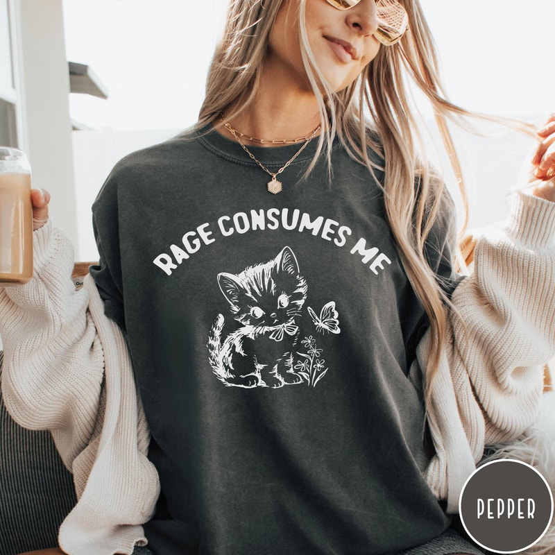 Rage Consumes Me Comfort Colors TShirt Vintage Kitten Tshirt Sarcastic Funny Retro Shirt Graphic Te 1
