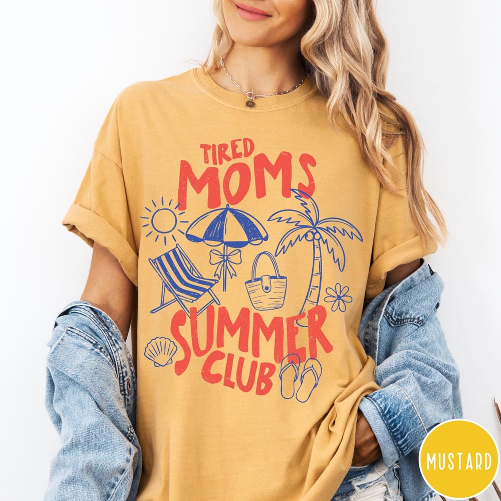 Tired Moms Summer Club Comfort Colors TShirt Funny Retro Mom Summer Tee Beach Mom Shirt Summer Grap 0