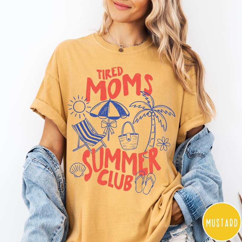 Tired Moms Summer Club Comfort Colors TShirt Funny Retro Mom Summer Tee Beach Mom Shirt Summer Grap 0