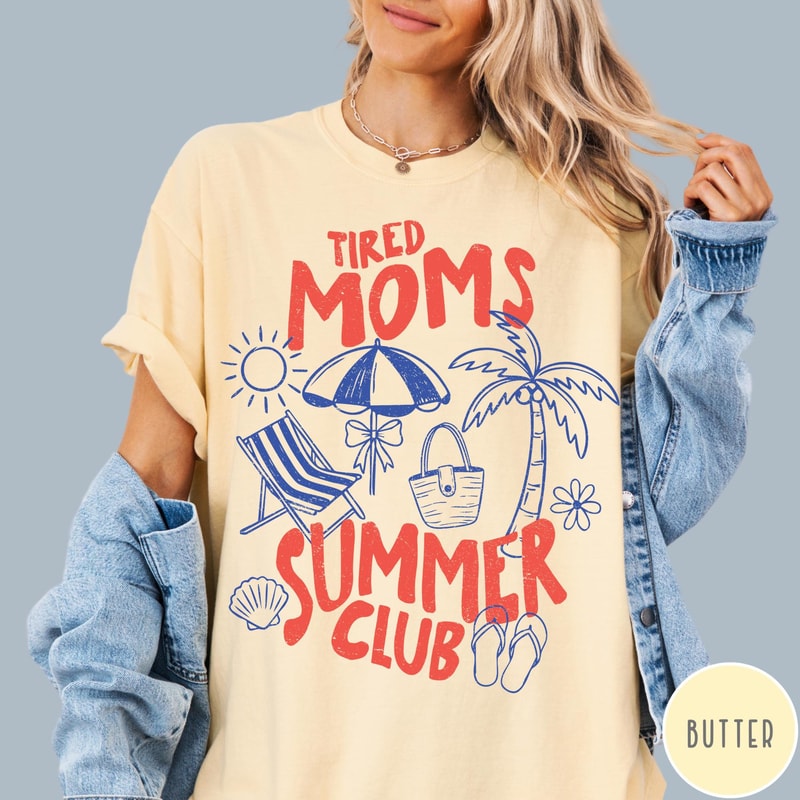 Tired Moms Summer Club Comfort Colors TShirt Funny Retro Mom Summer Tee Beach Mom Shirt Summer Grap 3