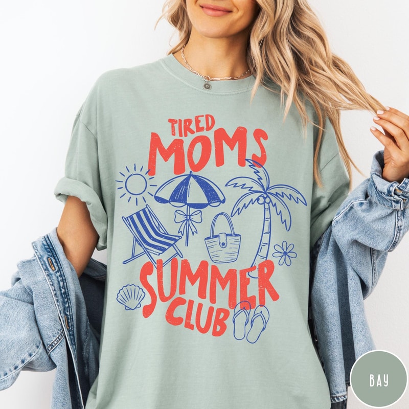 Tired Moms Summer Club Comfort Colors TShirt Funny Retro Mom Summer Tee Beach Mom Shirt Summer Grap 5