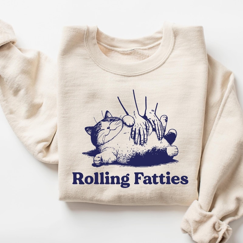 Rolling Fatties Sweatshirt Funny Cat Tshirt Fat Cat Oversized Shirt Aesthetic Graphic Retro Vintage 2