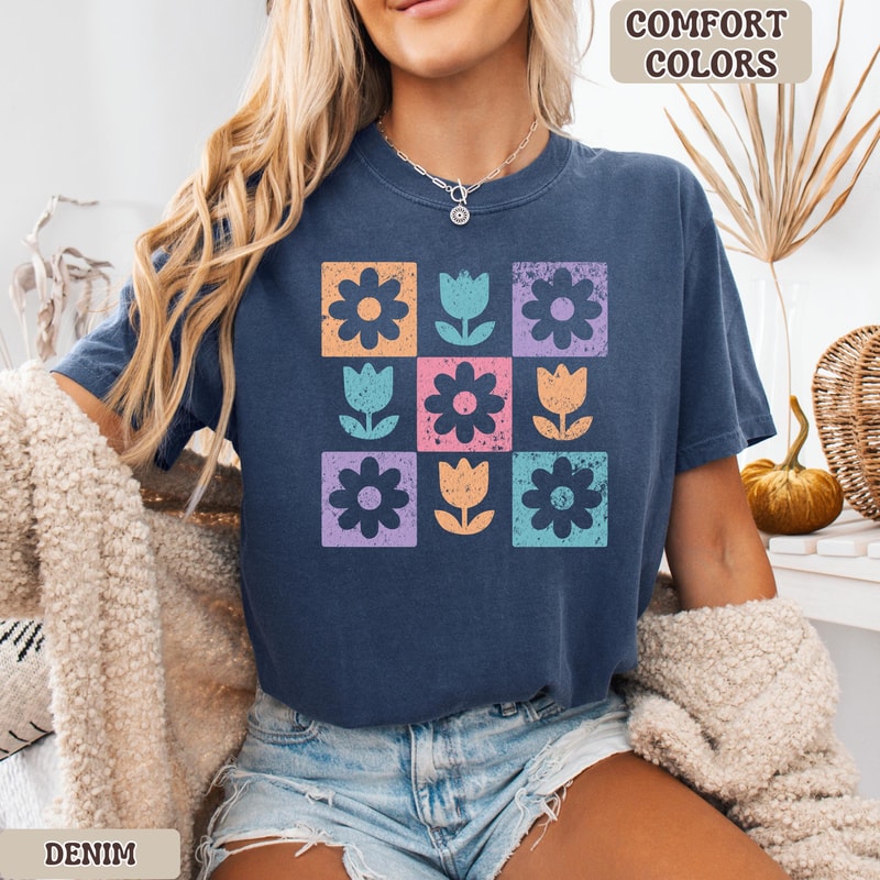 Retro Floral Shirt Vintage Flower Graphic Tee Cottagecore Aesthetic Shirt Trendy Spring Summer Top 2