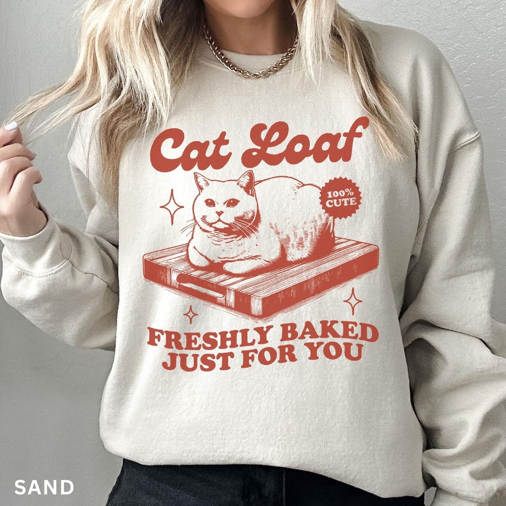 Cat Loaf Sweatshirt Funny Cat Shirt Trendy Vintage Retro Sweatshirts Meme Sweatshirt Cat Lover Grap 3