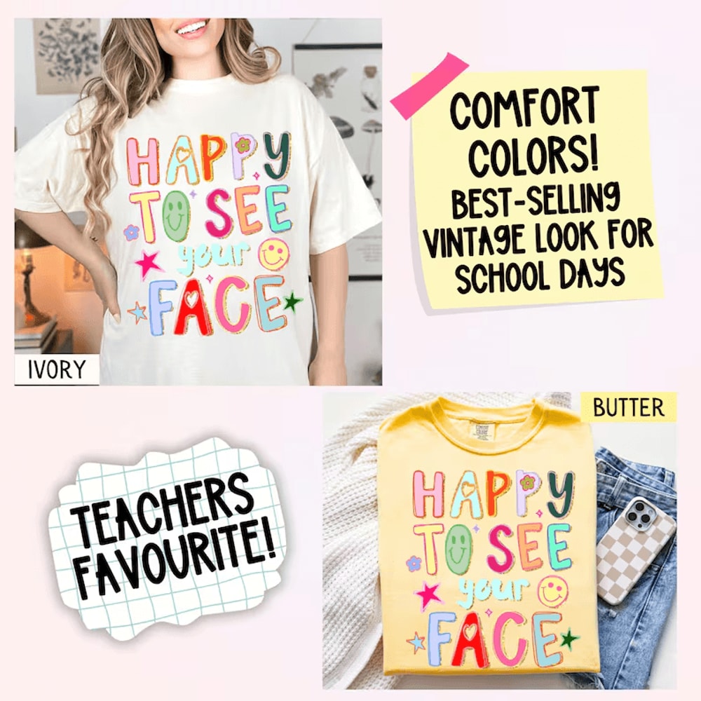 Comfort Colors Happy To See Your Face Teacher Shirt Doodle Stars Teacher Appreciation Tee 3