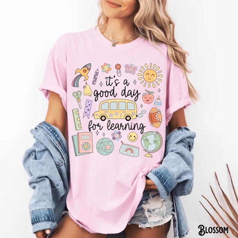 Comfort Colors Its A Good Day For Learning Teacher Shirt Whimsical Doodle Teach Tee 2