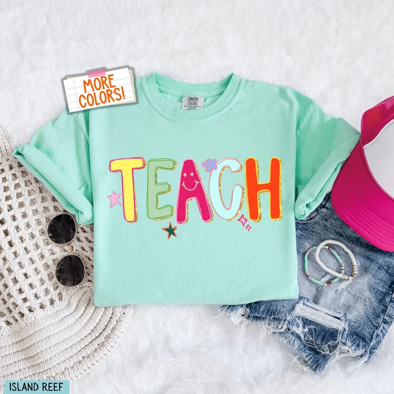 Comfort Colors Teacher Shirt Funny Doodle Stars Glitter Preppy Teacher Appreciation Tee 2