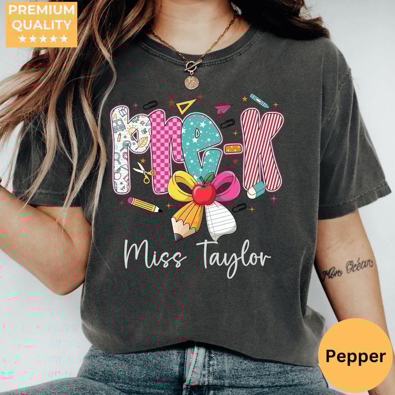 Comfort Colors PreK Teacher Name Shirt Personalized Back To School Teacher Tee 0