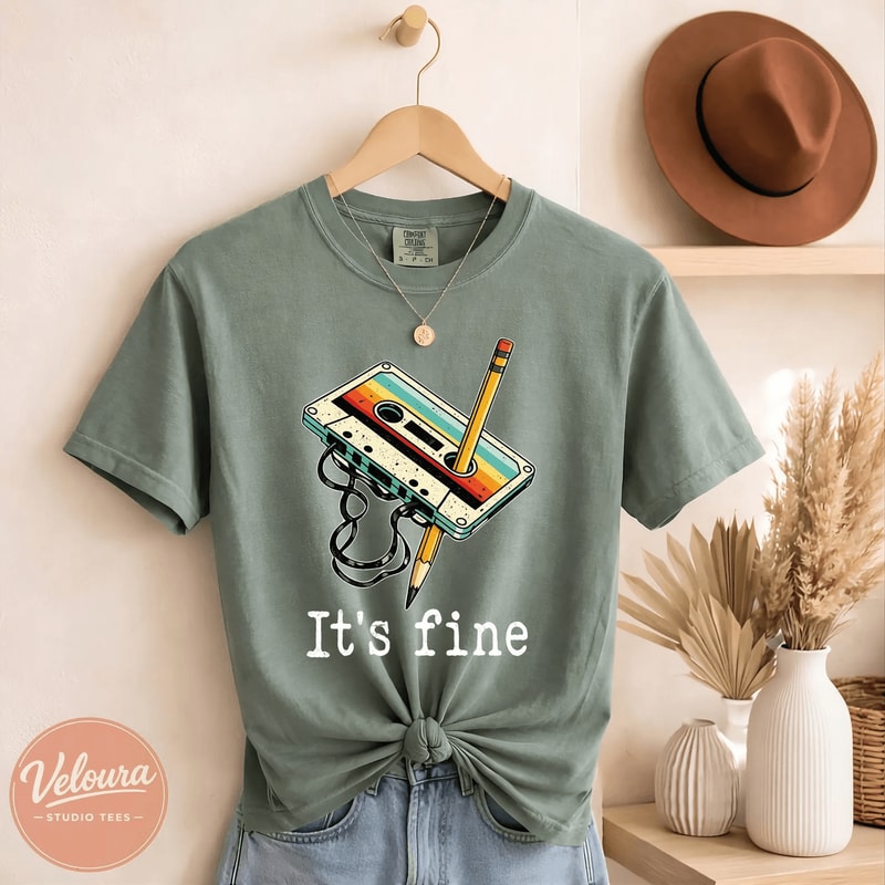 Comfort Colors Its Fine Cassette Tape Shirt Retro Music Teacher Funny 80s 90s Tee 4