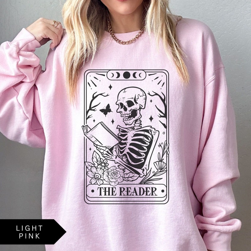 The Reader Tarot Card Sweatshirt Book Lover Gift Bookish Shirt Skeleton Reading Shirt Tarot Card Sw 4