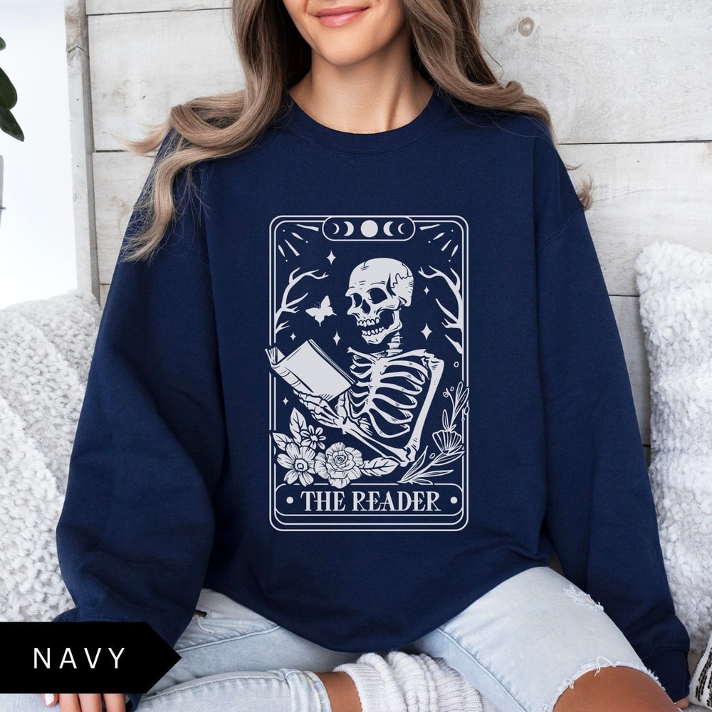 The Reader Tarot Card Sweatshirt Book Lover Gift Bookish Shirt Skeleton Reading Shirt Tarot Card Sw 5