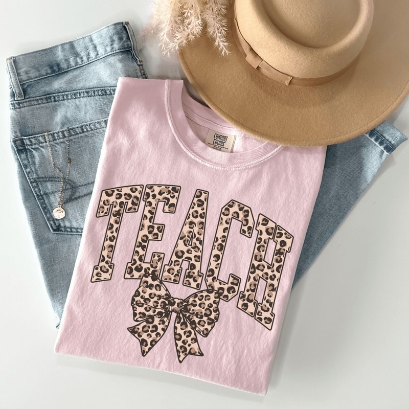 Comfort Colors Leopard Teach Shirt Varsity Teacher Shirt Cute Educator Tee 4