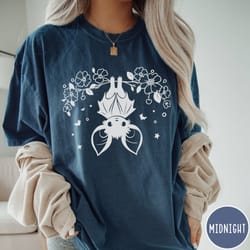 comfort colors bat shirt, upside down bat tshirt, vintage retro fall halloween aesthetic shirt, cute floral bat shirt