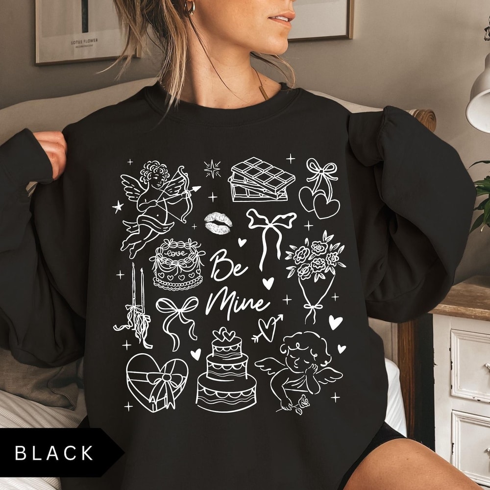 Be Mine Valentine Sweatshirt Vintage Valentines Shirt Womens Trendy Valentine Doodle Shirt 0