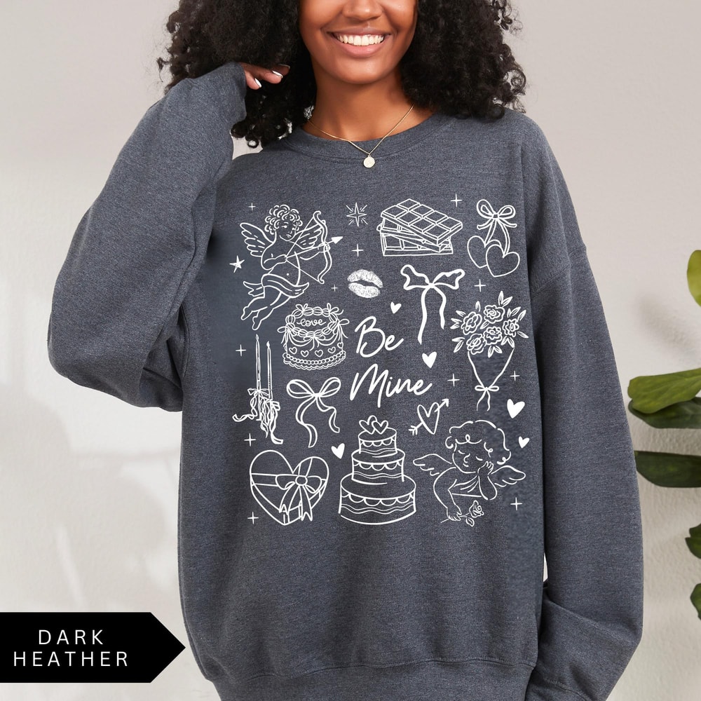 Be Mine Valentine Sweatshirt Vintage Valentines Shirt Womens Trendy Valentine Doodle Shirt 3