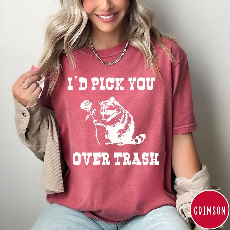 Id Pick You Over Trash Comfort Colors TShirt Funny Valentines Day Shirt Retro Raccoon Graphic Tee 2