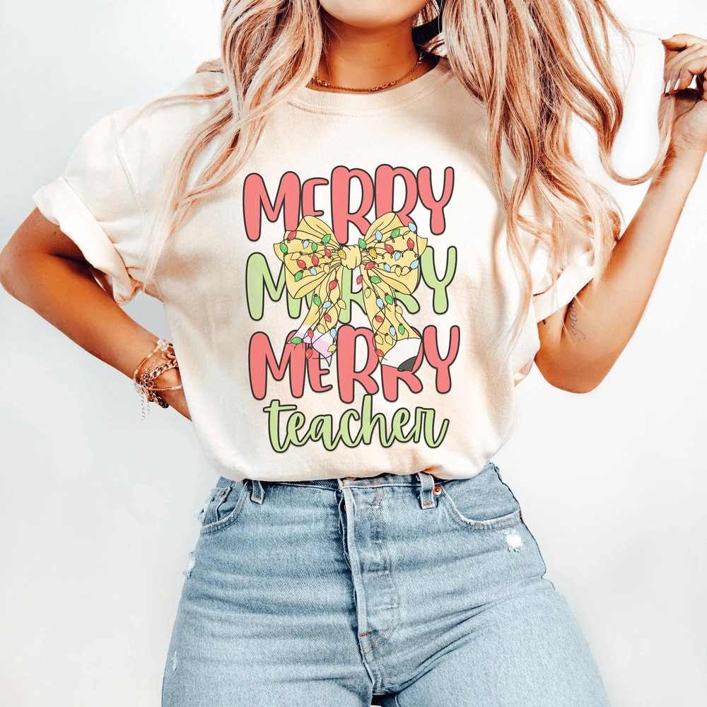 Christmas Teacher Sweatshirt Cute Holiday Teacher Shirt Comfort Colors Gift Tee 0