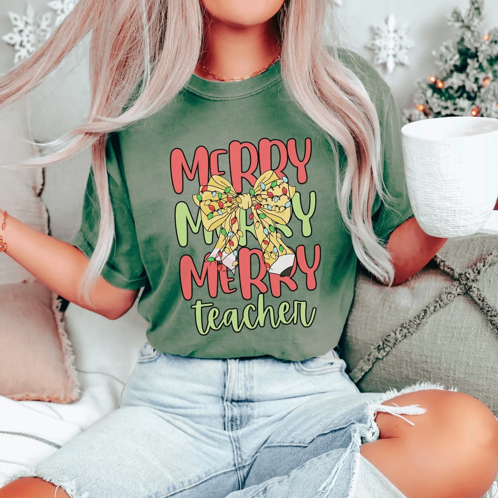 Christmas Teacher Sweatshirt Cute Holiday Teacher Shirt Comfort Colors Gift Tee 2