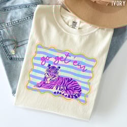comfort colors 'go get em' tiger shirt colorful retro trendy striped tiger tee