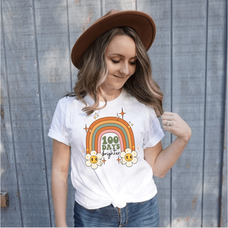 100 Days Of School Teacher Shirt Retro 100th Day Teach Tee Cute Gift 1