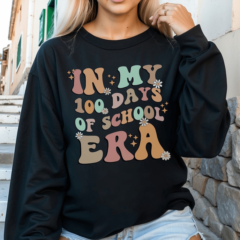 100 Days Of School Sweatshirt Retro 100th Day Teacher Shirt Gift Tee 1