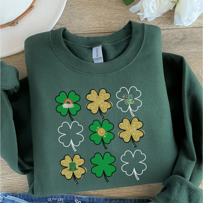 Cute Lucky Sweatshirt St Patricks Day Shamrock Irish Crewneck Teacher Gift Tee 1