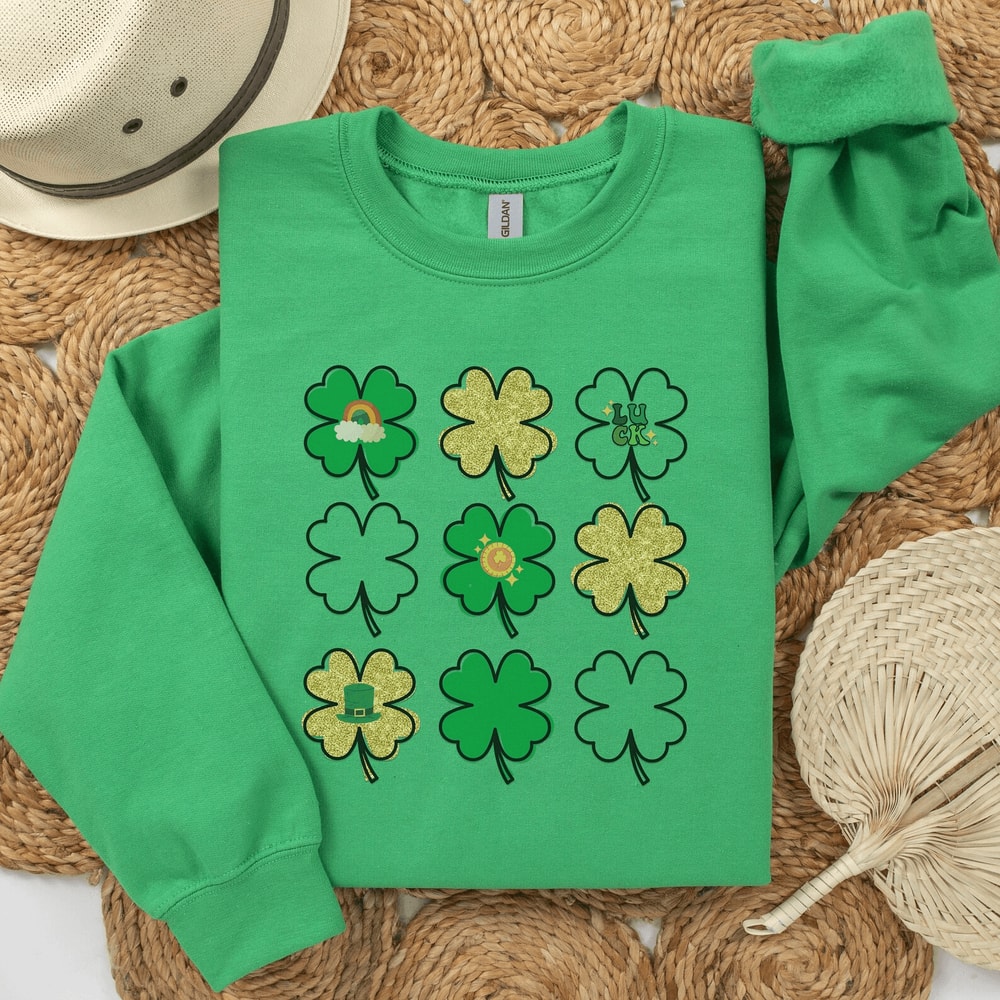 Cute Lucky Sweatshirt St Patricks Day Shamrock Irish Crewneck Teacher Gift Tee 2