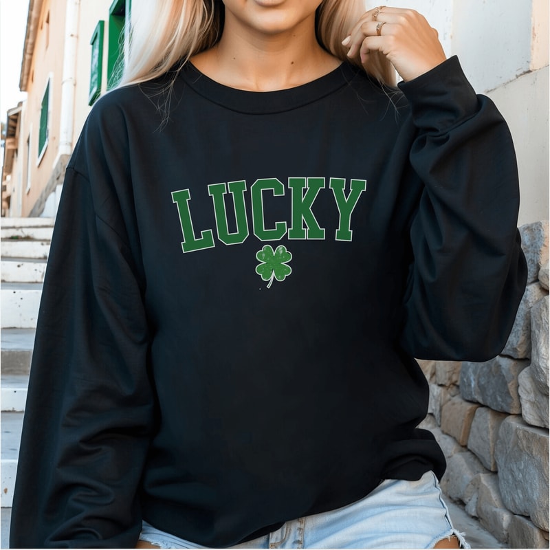 Lucky Crewneck St Patricks Day Sweatshirt Cute Shamrock Irish Teacher Shirt 4