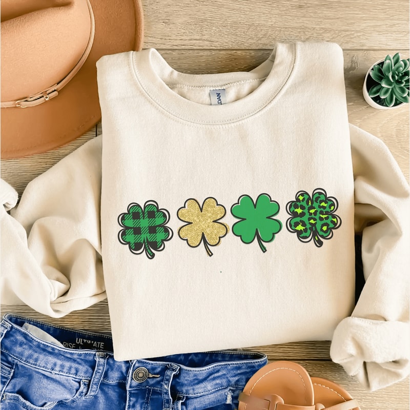 Cute Lucky Sweatshirt St Patricks Day Shamrock Irish Crewneck Teacher Shirt 0