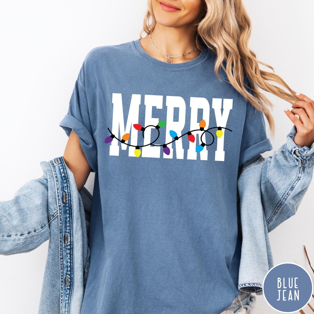 Merry Christmas Lights Shirt Minimal Holiday Graphic Tee Festive Christmas TShirt 2