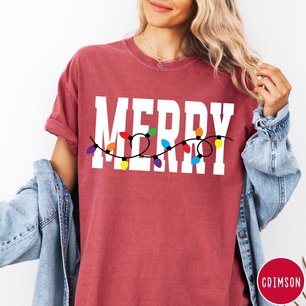 Merry Christmas Lights Shirt Minimal Holiday Graphic Tee Festive Christmas TShirt 4
