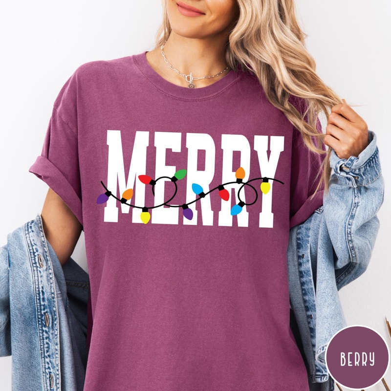 Merry Christmas Lights Shirt Minimal Holiday Graphic Tee Festive Christmas TShirt 5