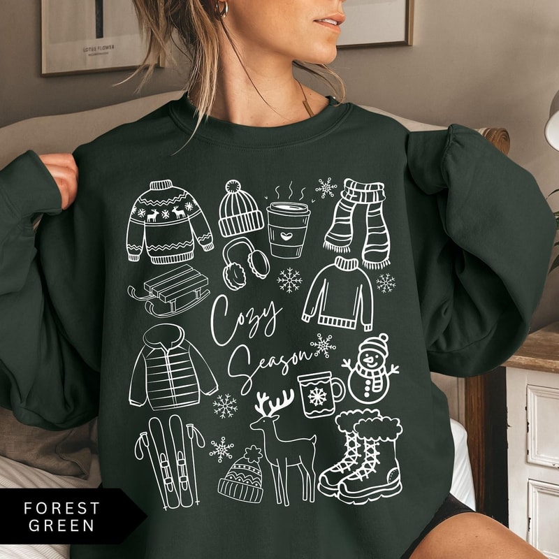 Cozy Season T Shirt Winter Aesthetic Graphic Crewneck Cute Holiday Outfit Sweatshirt 0
