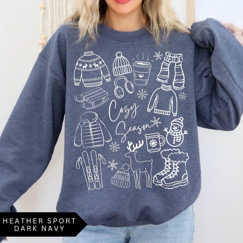 Cozy Season T Shirt Winter Aesthetic Graphic Crewneck Cute Holiday Outfit Sweatshirt 2