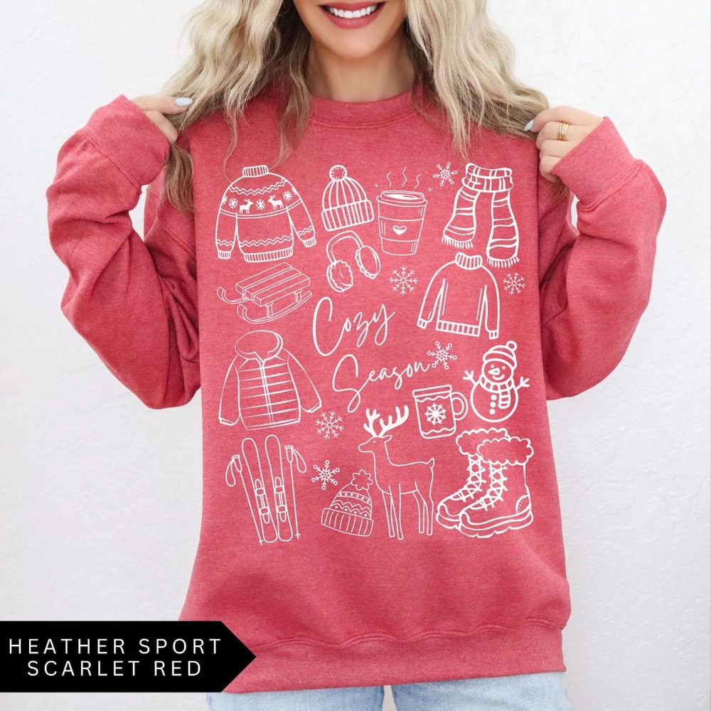 Cozy Season T Shirt Winter Aesthetic Graphic Crewneck Cute Holiday Outfit Sweatshirt 3
