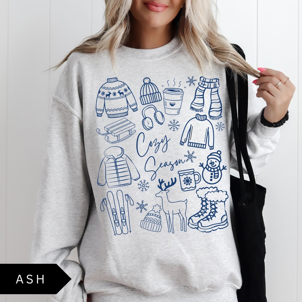 Cozy Season T Shirt Winter Aesthetic Graphic Crewneck Cute Holiday Outfit Sweatshirt 4