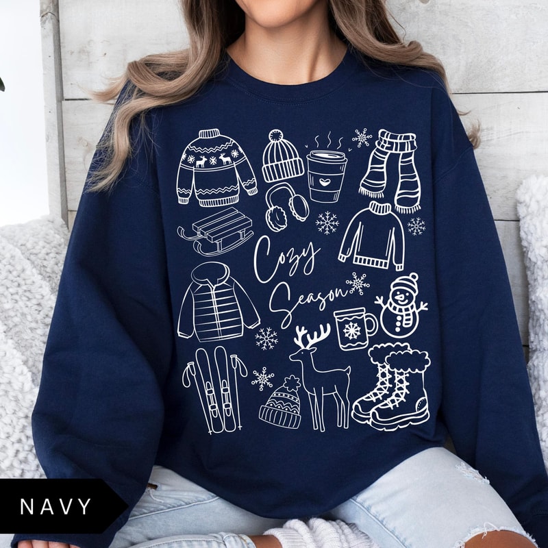 Cozy Season T Shirt Winter Aesthetic Graphic Crewneck Cute Holiday Outfit Sweatshirt 1