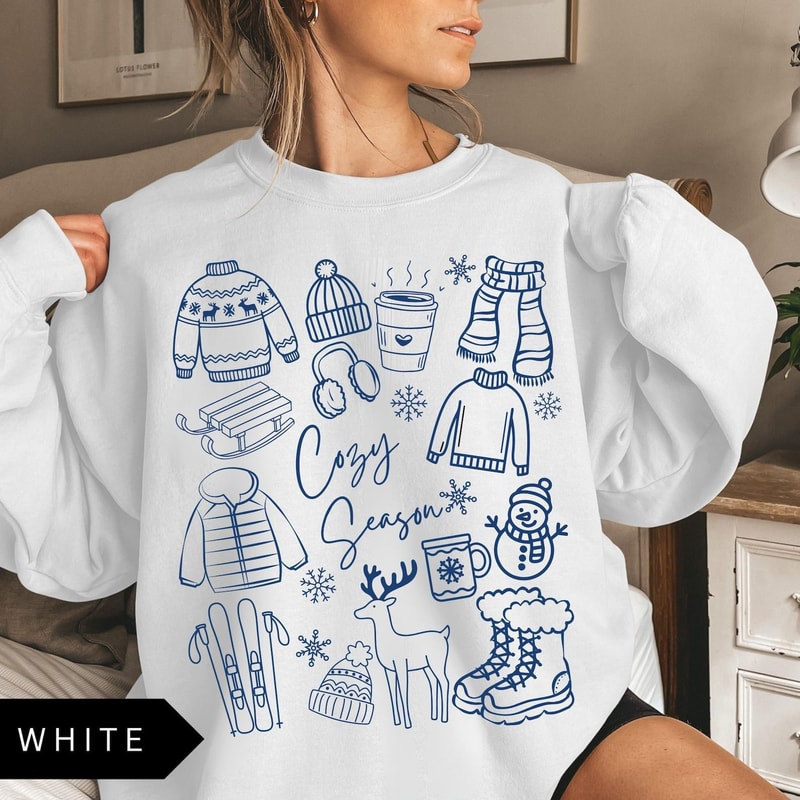 Cozy Season T Shirt Winter Aesthetic Graphic Crewneck Cute Holiday Outfit Sweatshirt 5