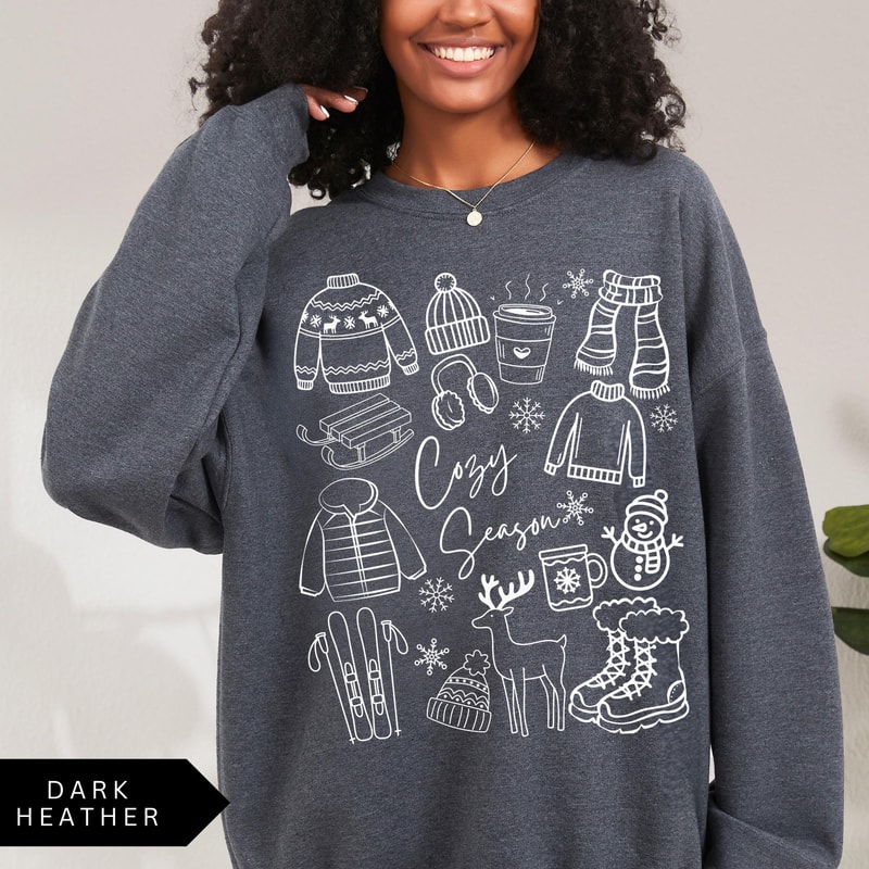 Cozy Season T Shirt Winter Aesthetic Graphic Crewneck Cute Holiday Outfit Sweatshirt 6