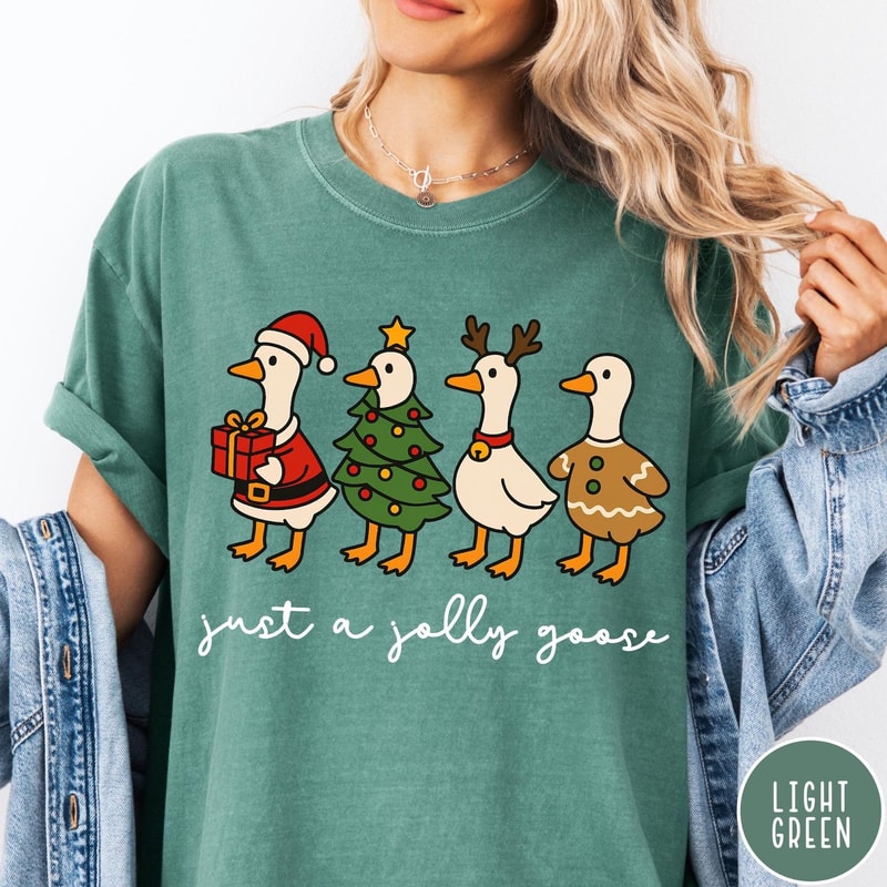 Funny Christmas Goose Comfort Colors TShirt Just A Jolly Goose Shirt Christmas Tee 0
